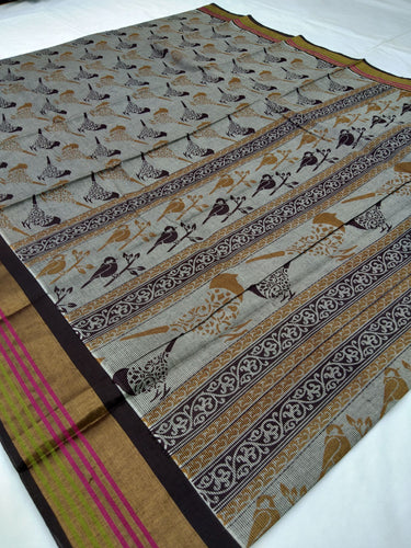 Printed Mangalagiri Cotton Saree With Zari Border