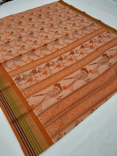 Printed Mangalagiri Cotton Saree With Zari Border