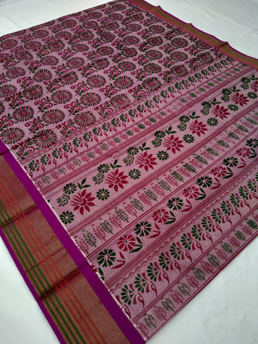 Printed Mangalagiri Cotton Saree With Zari Border