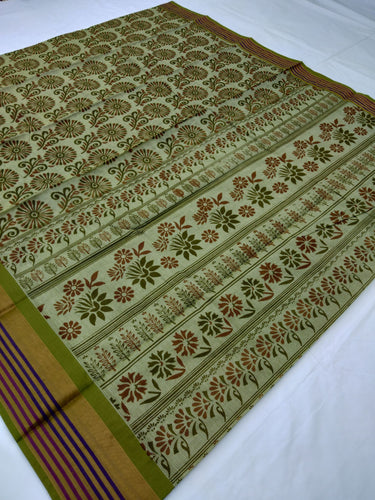 Printed Mangalagiri Cotton Saree With Zari Border