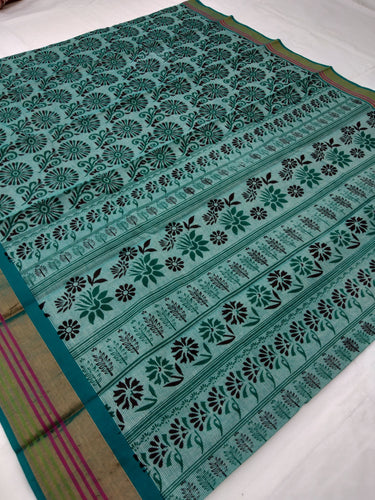 Printed Mangalagiri Cotton Saree With Zari Border