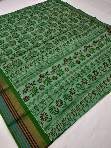 Printed Mangalagiri Cotton Saree With Zari Border