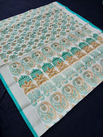 Load image into Gallery viewer, Printed Semi Cotton Slub Lenin With Silver Zari Border