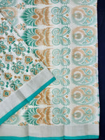 Load image into Gallery viewer, Printed Semi Cotton Slub Lenin With Silver Zari Border