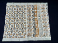 Load image into Gallery viewer, Printed Semi Cotton Slub Lenin With Silver Zari Border