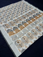 Load image into Gallery viewer, Printed Semi Cotton Slub Lenin With Silver Zari Border