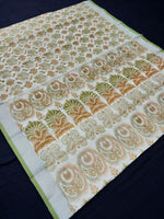 Load image into Gallery viewer, Printed Semi Cotton Slub Lenin With Silver Zari Border