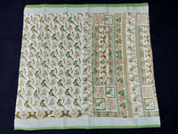 Load image into Gallery viewer, Printed Semi Cotton Slub Lenin With Silver Zari Border