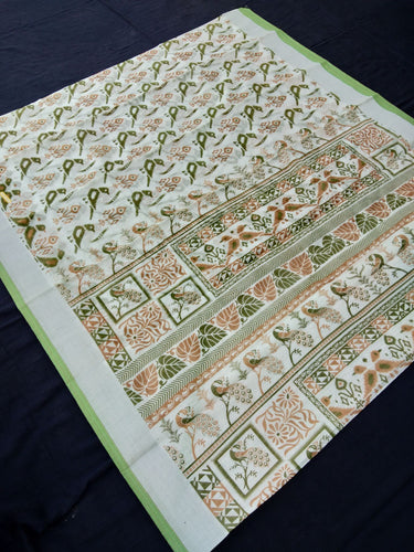 Printed Semi Cotton Slub Lenin With Silver Zari Border