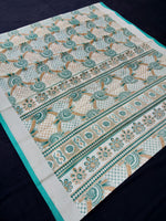 Load image into Gallery viewer, Printed Semi Cotton Slub Lenin With Silver Zari Border