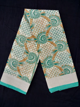 Printed Semi Cotton Slub Lenin With Silver Zari Border