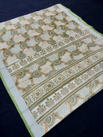 Load image into Gallery viewer, Printed Semi Cotton Slub Lenin With Silver Zari Border