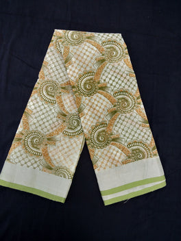 Printed Semi Cotton Slub Lenin With Silver Zari Border
