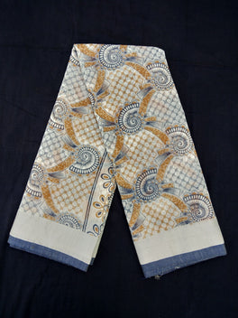 Printed Semi Cotton Slub Lenin With Silver Zari Border