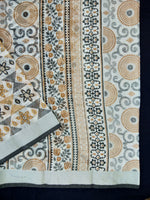 Load image into Gallery viewer, Printed Semi Cotton Slub Lenin With Silver Zari Border