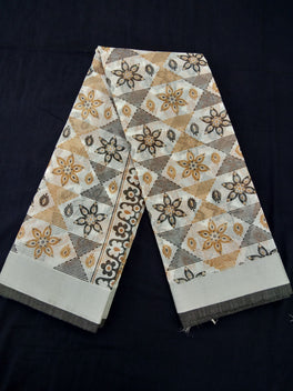 Printed Semi Cotton Slub Lenin With Silver Zari Border