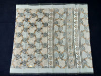 Load image into Gallery viewer, Printed Semi Cotton Slub Lenin With Silver Zari Border