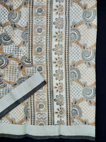 Load image into Gallery viewer, Printed Semi Cotton Slub Lenin With Silver Zari Border