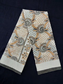 Printed Semi Cotton Slub Lenin With Silver Zari Border