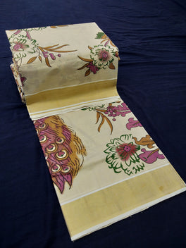 Printed Kerala Cotton Tissue (Gold Zari )