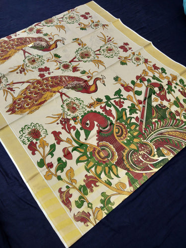 Printed Kerala Cotton Tissue (Gold Zari )