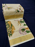 Load image into Gallery viewer, Printed Kerala Cotton Tissue (Gold Zari )