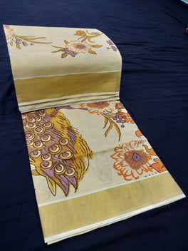 Printed Kerala Cotton Tissue (Gold Zari )