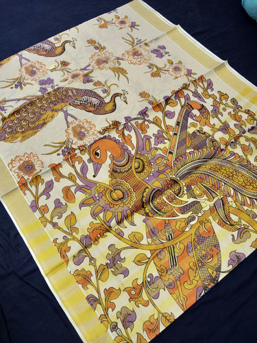 Printed Kerala Cotton Tissue (Gold Zari )