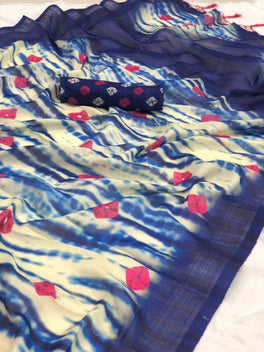 Beautiful Linen With Bandhej+Shibori Digital Print