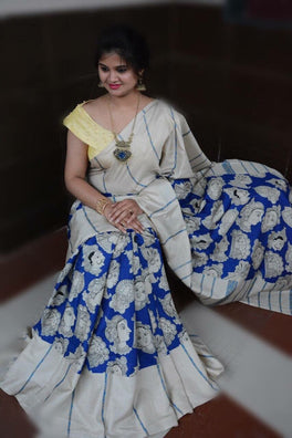 Linen Chanderi Kalamkari Printed Saree