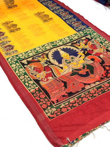 Pursabhar Lenin Saree With Kalamkari Digital Prints