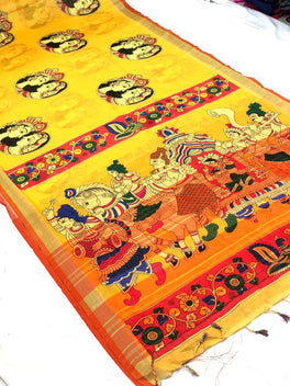 Pursabhar Lenin Saree With Kalamkari Digital Prints