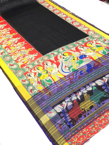 Pursabhar Lenin Saree With Kalamkari Digital Prints