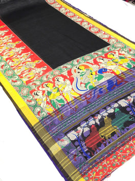 Pursabhar Lenin Saree With Kalamkari Digital Prints