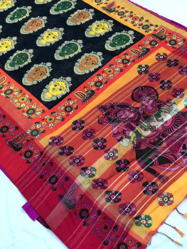 Pursabhar Lenin Saree With Kalamkari Digital Prints
