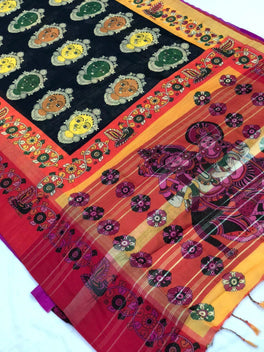 Pursabhar Lenin Saree With Kalamkari Digital Prints