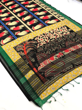 Pursabhar Lenin Saree With Kalamkari Digital Prints