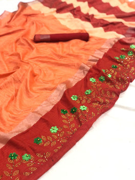 Beautiful Linen Stone Work Sarees