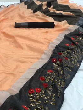 Beautiful Linen Stone Work Sarees