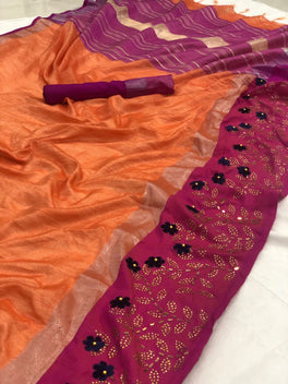 Beautiful Linen Stone Work Sarees