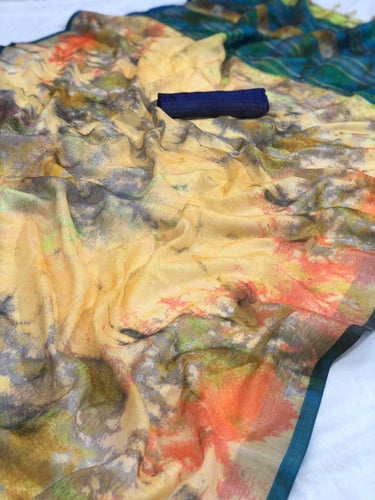 Batik Shibori Tiedye Linen Saree