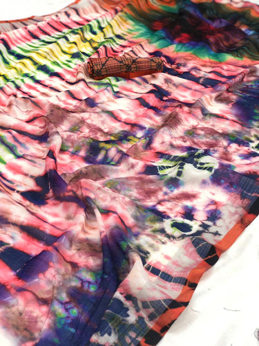 Batik Shibori Tiedye Linen Saree