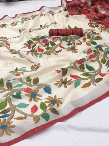 Elegant Printed Linen Silk Saree
