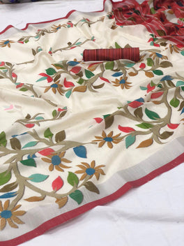 Elegant Printed Linen Silk Saree