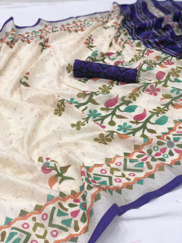 Elegant Printed Linen Silk Saree