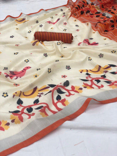 Elegant Printed Linen Silk Saree