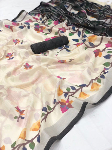 Elegant Printed Linen Silk Saree