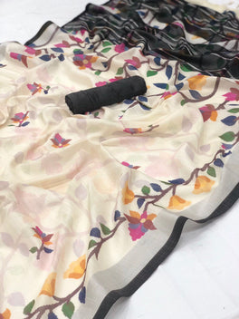 Elegant Printed Linen Silk Saree