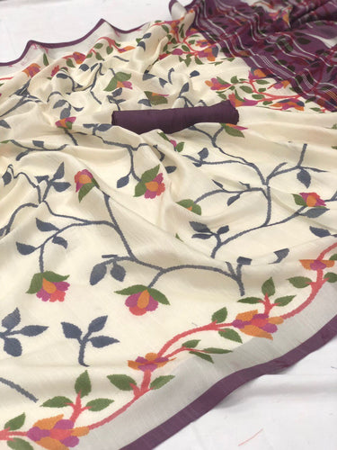 Elegant Printed Linen Silk Saree