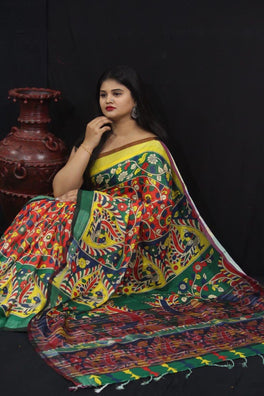 Pursabhar Linen Saree With Kalamkari Digital Print